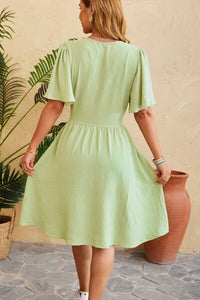 Ruched Surplice Short Sleeve Dress