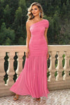 One-Shoulder Ruched Maxi Dress