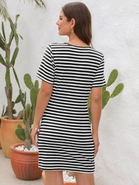 Cutout Striped Round Neck Short Sleeve Dress