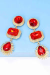 Geometrical Shape Zinc Alloy Frame Glass Dangle Earrings